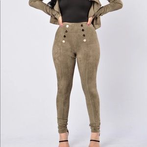 Fashion nova - olive Super soft bow down pants leggings sailor buttons size L